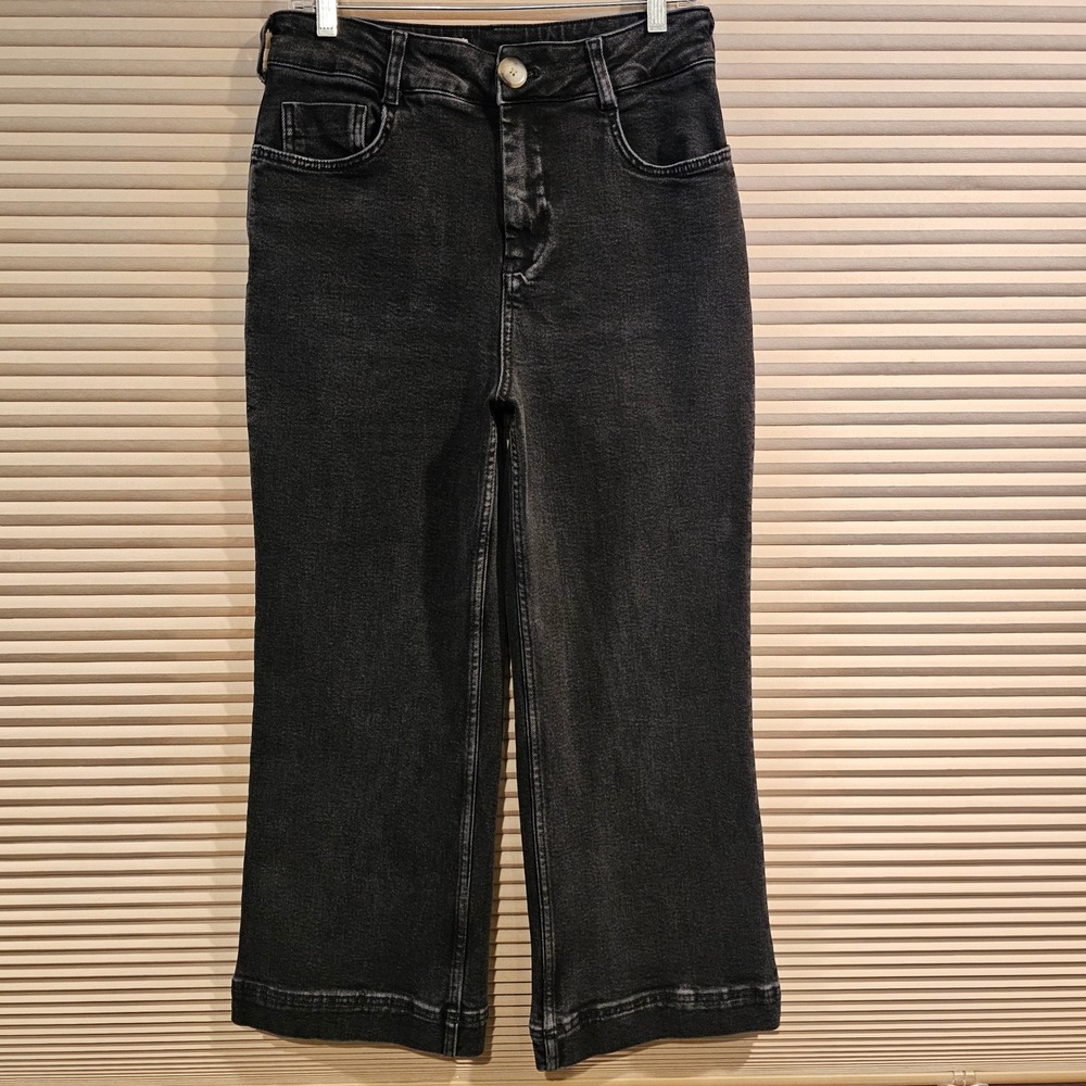 Pilcro Anthropologie High Rise Wide Leg Cropped Black Jeans 29 OB1725444 Stretch